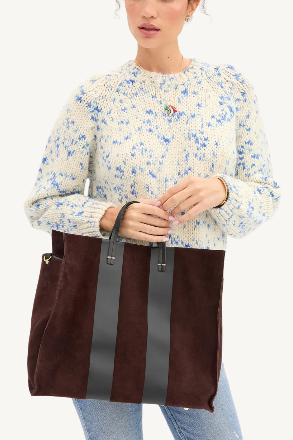 simple tote - truffle suede with racing stripes