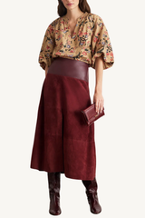 hudson skirt - deep redwood suede and leather combo