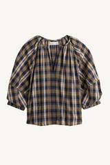 nele lantern sleeve top - basket weave plaid