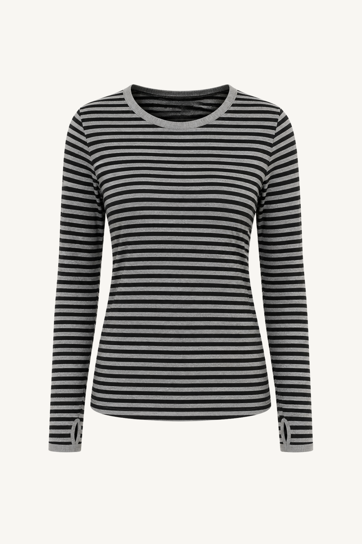 cashmere classic crew in mini stripe - smoke/black
