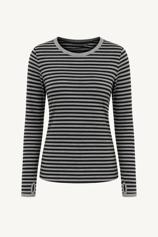cashmere classic crew in mini stripe - smoke/black