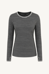 cashmere classic crew in mini stripe - smoke/black