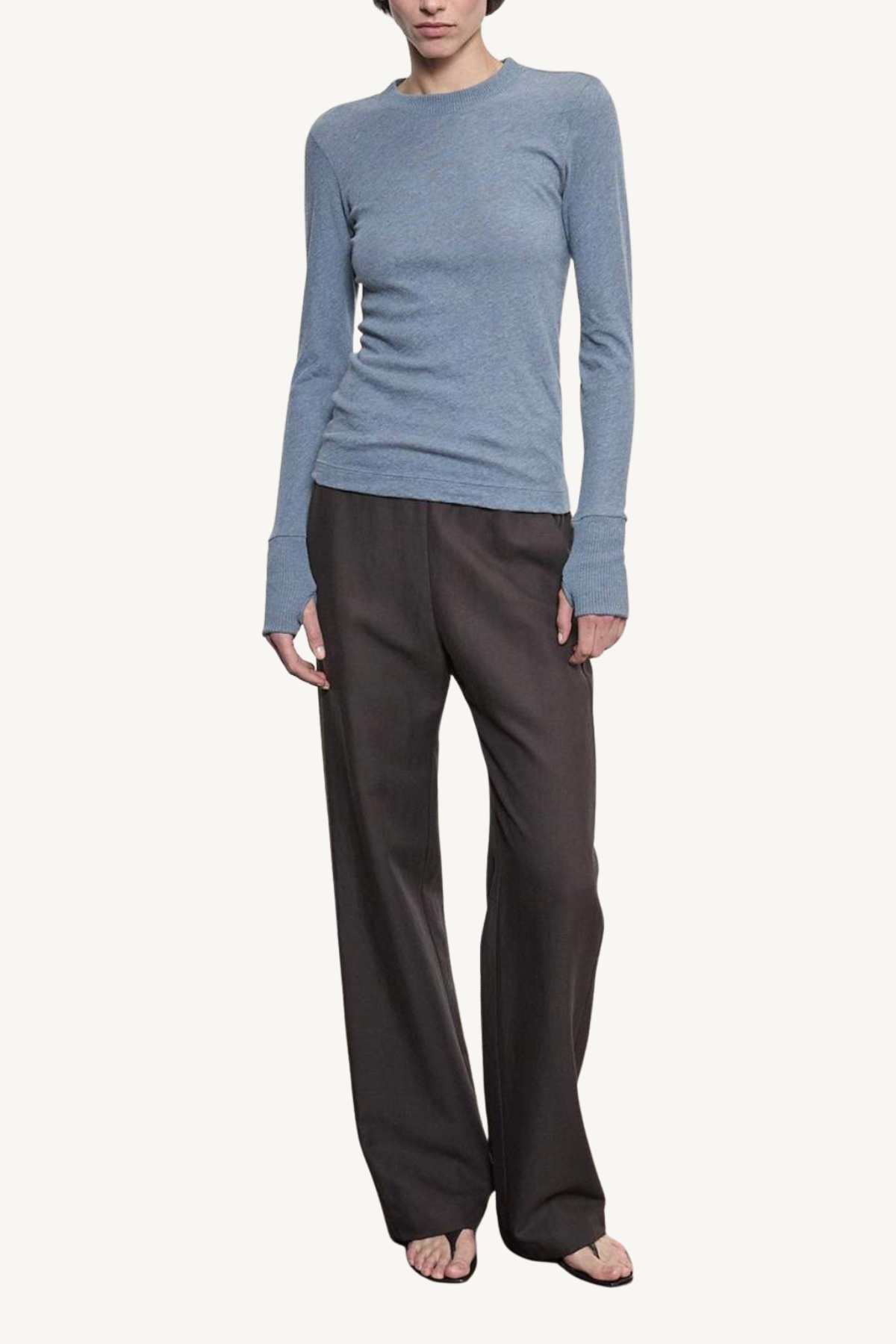 cashmere cuffed crew - steel blue