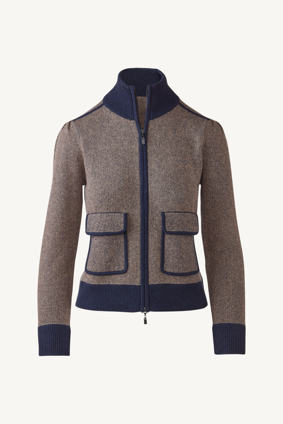 tweed zip cardigan - navy multi