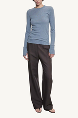 cashmere cuffed crew - steel blue