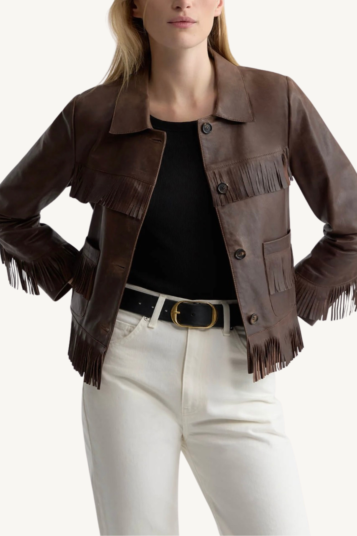 lazare fringe leather jacket - dark brown