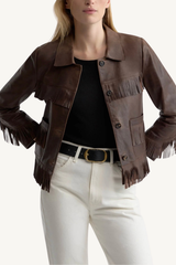 lazare fringe leather jacket - dark brown