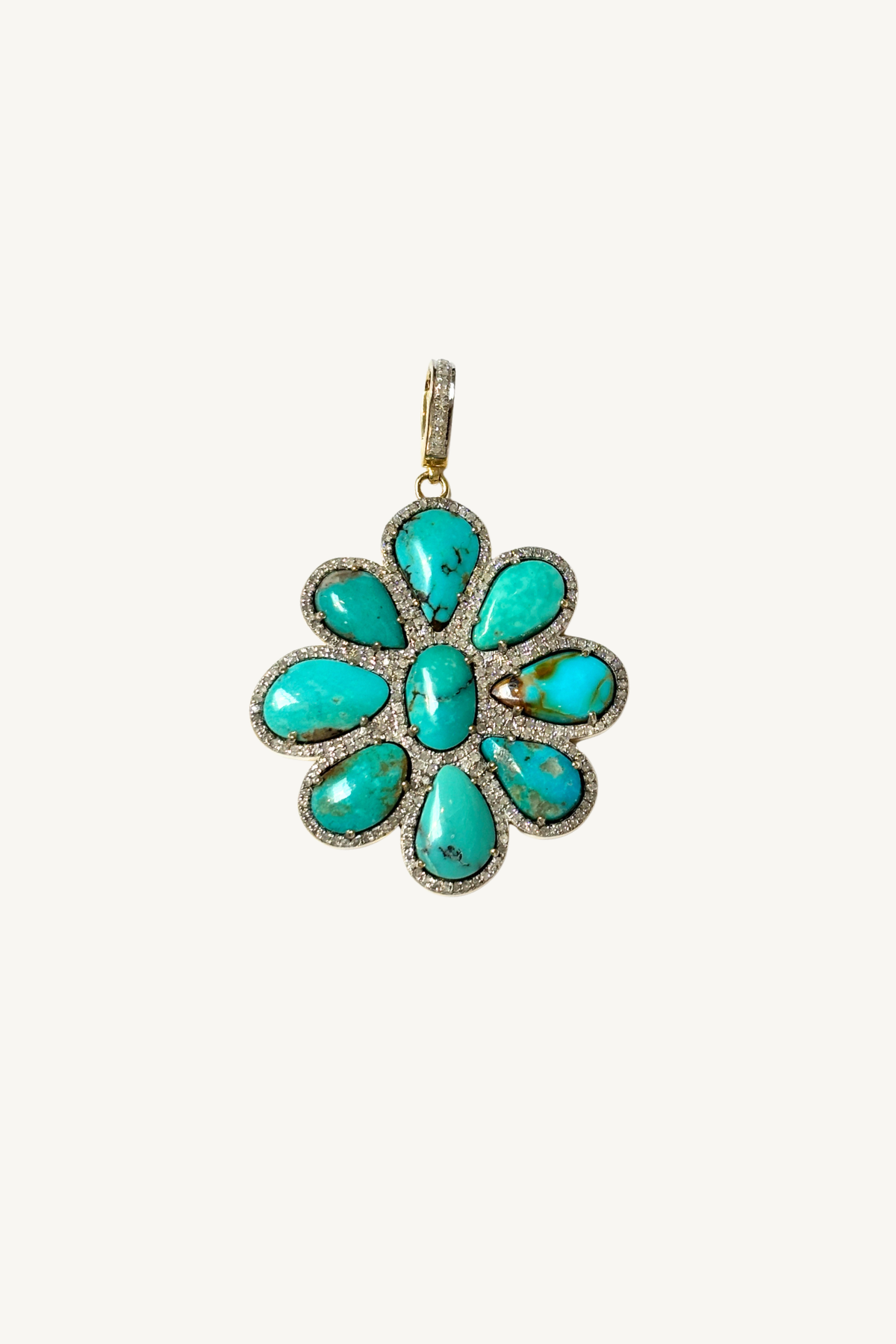 turquoise and diamond flower pendant