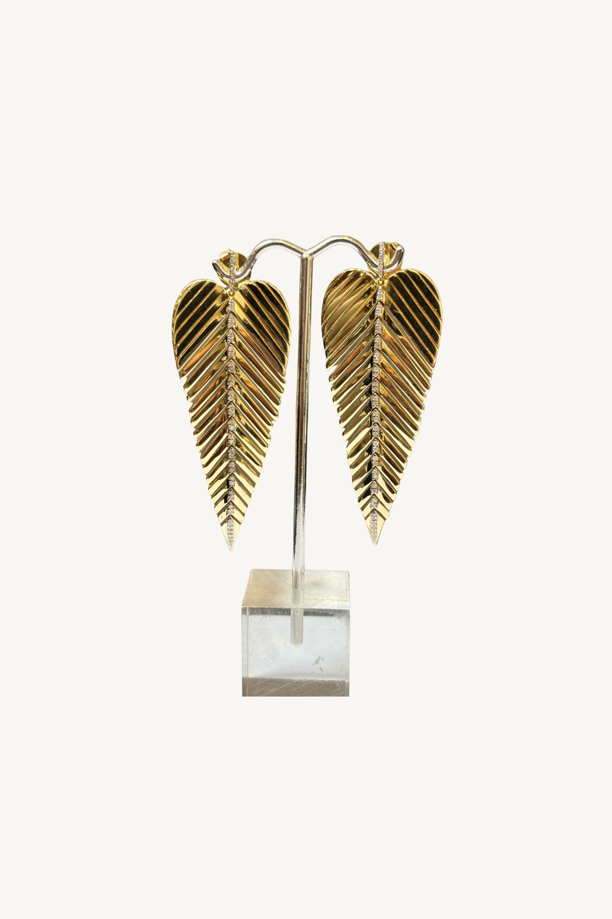 gold and diamond feather earrings
