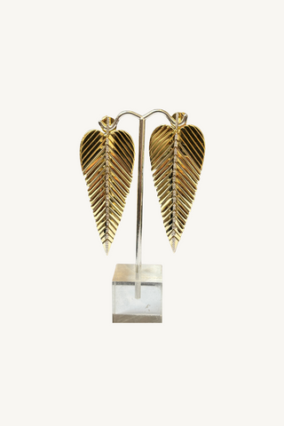 gold and diamond feather earrings
