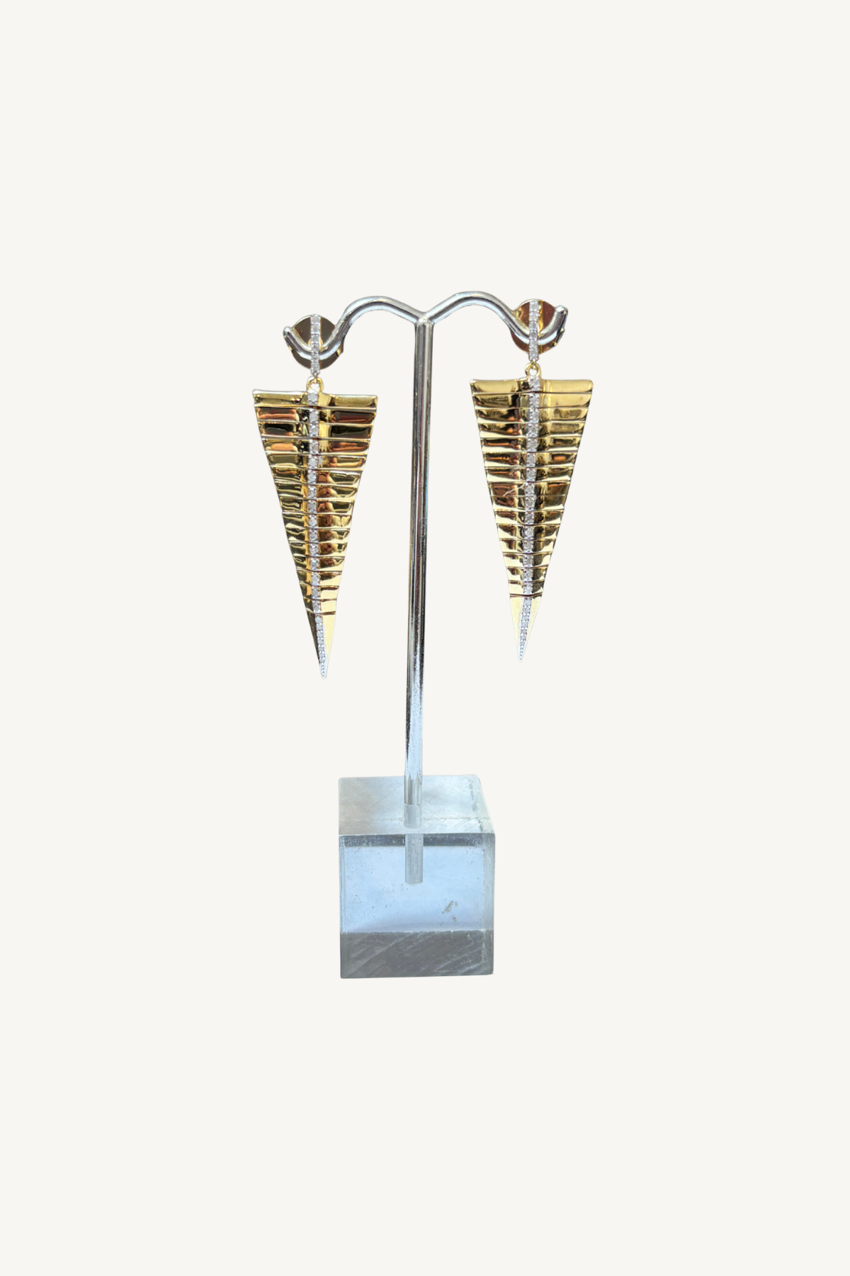 gold and diamond triangle earrings