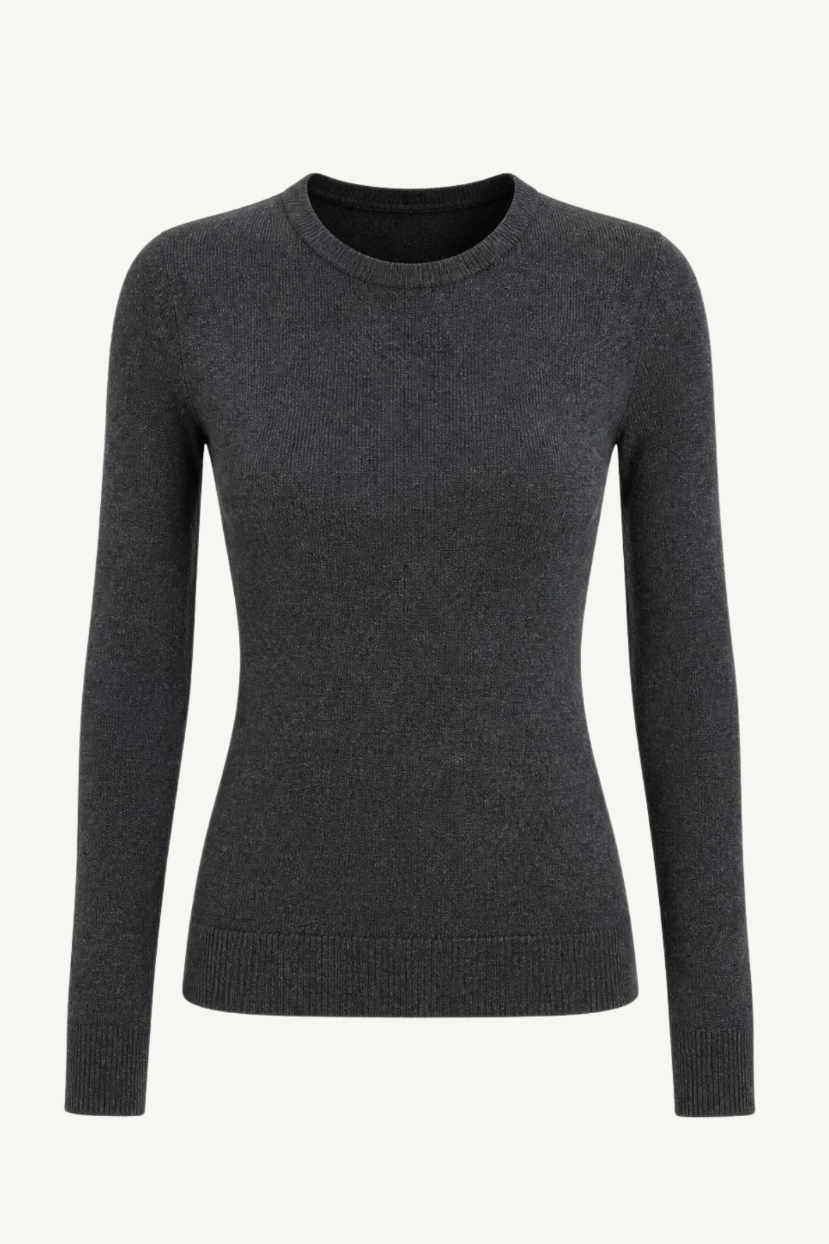 cashmere easy cuffed crew - charcoal