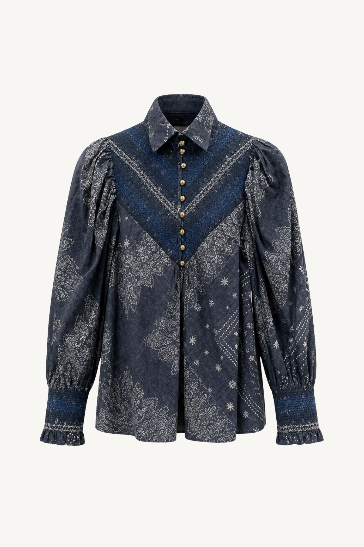 smocked shirt - indigo bandana