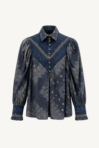 smocked shirt - indigo bandana