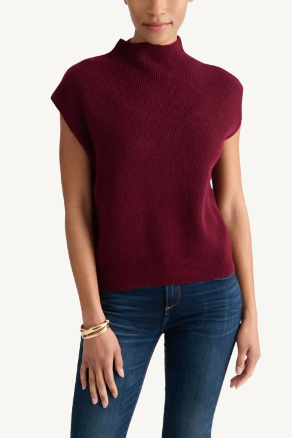 sleeveless rib funnel - cordovan