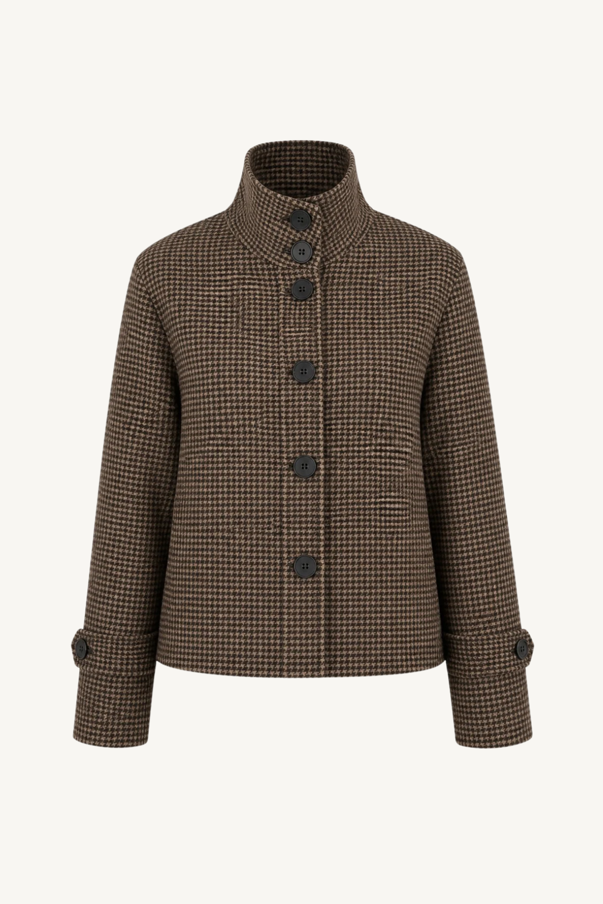 houndstooth mock neck coat - black multi