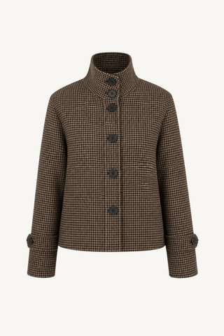 houndstooth mock neck coat - black multi