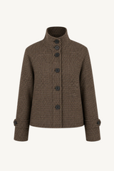 houndstooth mock neck coat - black multi