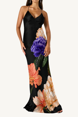 olive crepe satin dress - majestic black