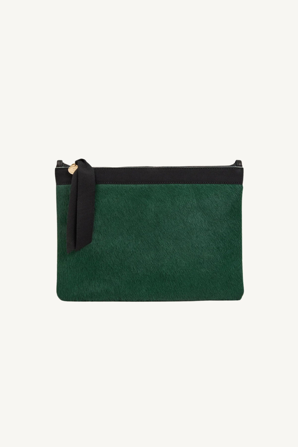 flat clutch w/ tabs - bottle green hair-on