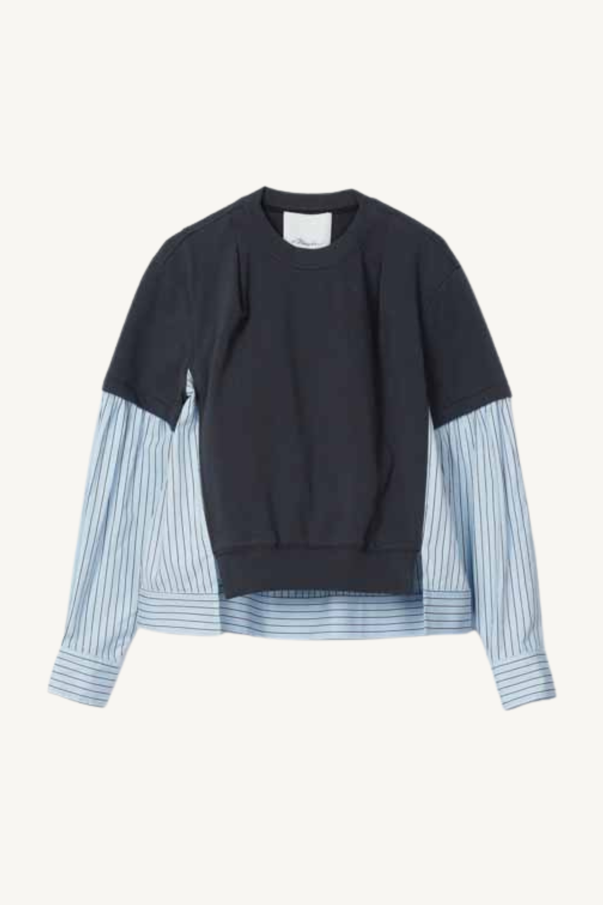long sleeve sweatshirt w/ striped poplin combo - midnight sky multi