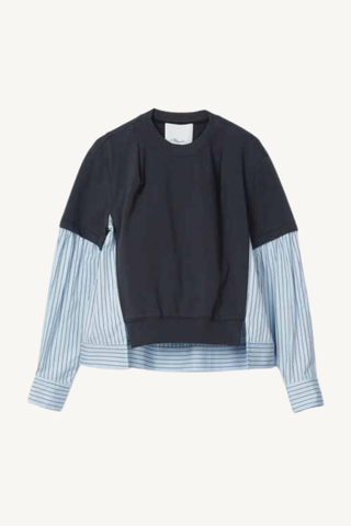 long sleeve sweatshirt w/ striped poplin combo - midnight sky multi