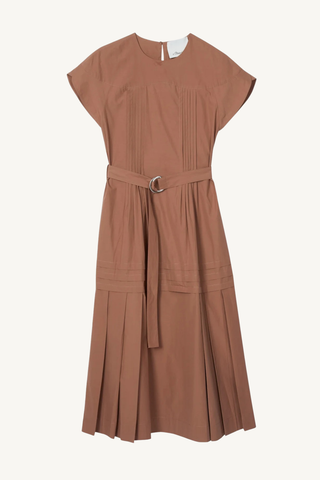 pleated poplin tulip dress - sable