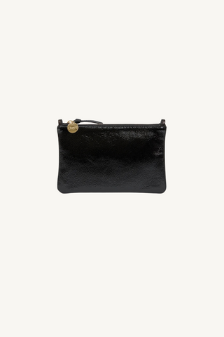 wallet clutch with tabs - black crinkle patent