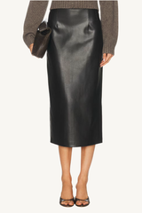 leather curve skirt - coffee