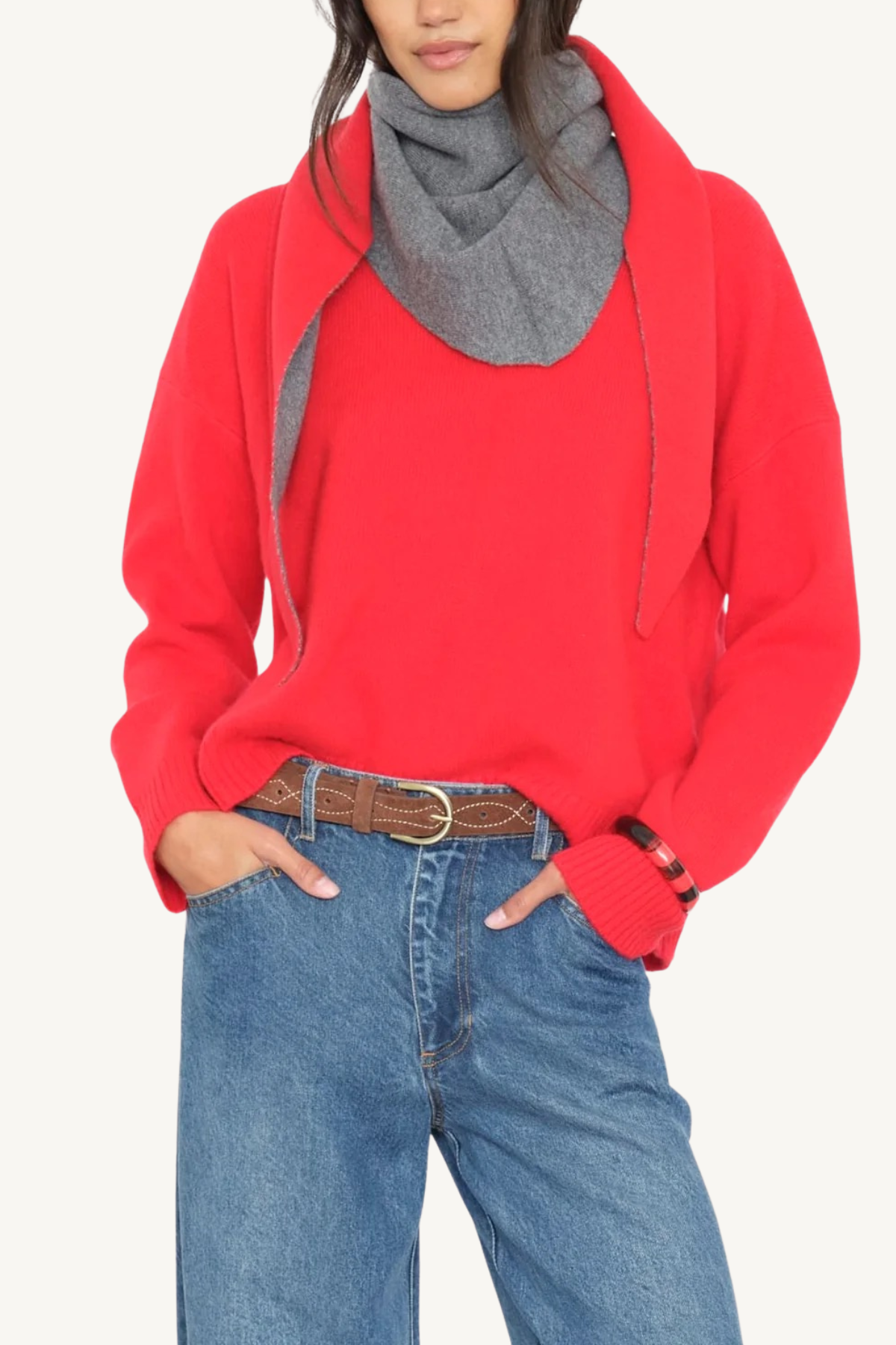 le petit scarf - pewter gray/ apple red