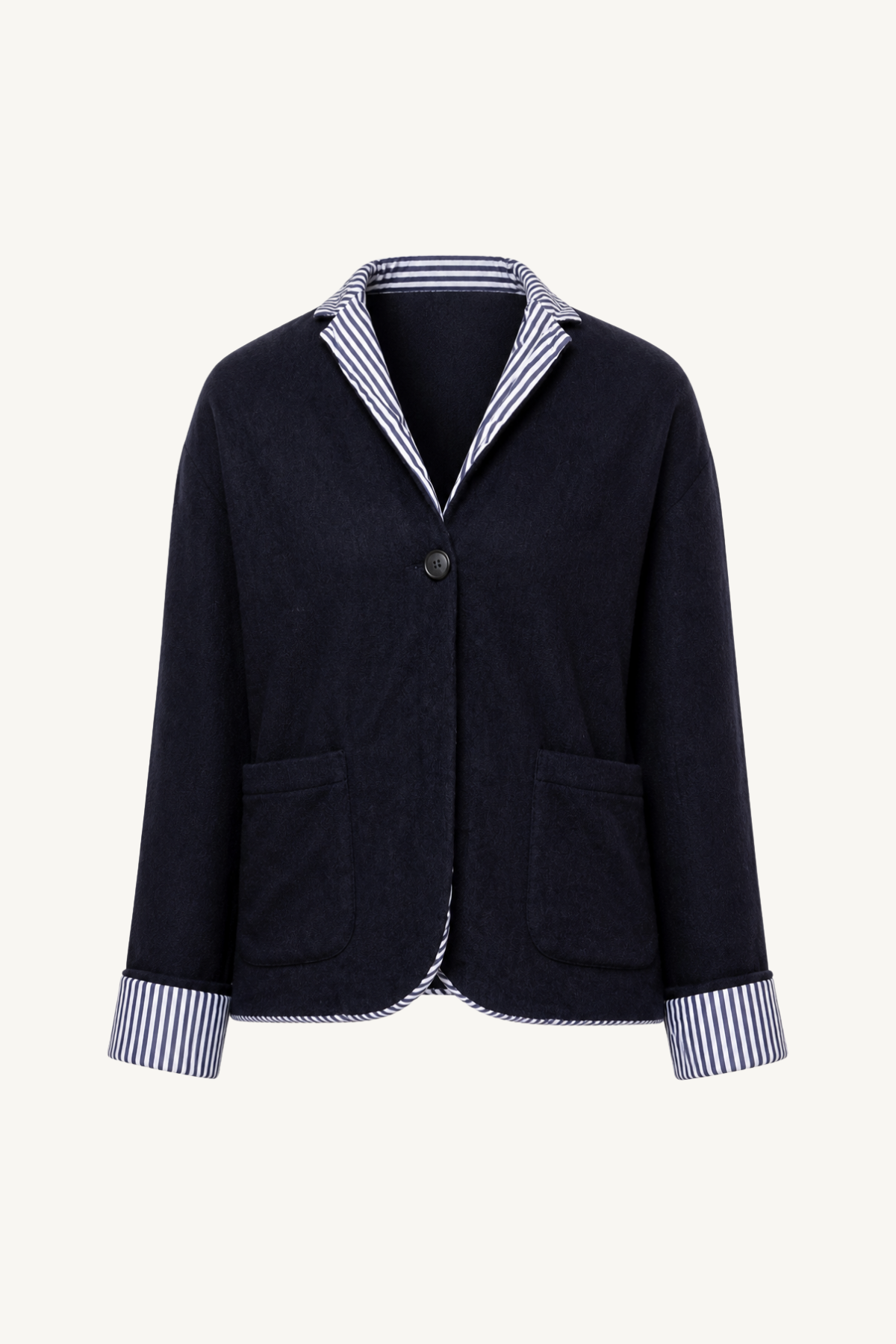 jacket lined with stripes - washed wool navy