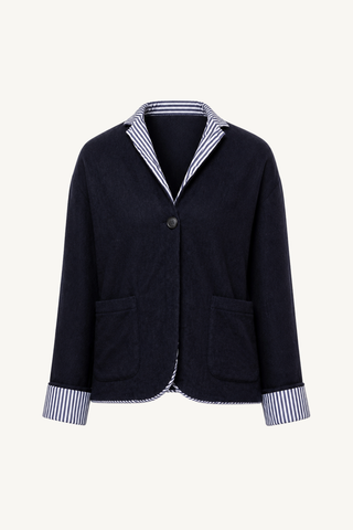 jacket lined with stripes - washed wool navy