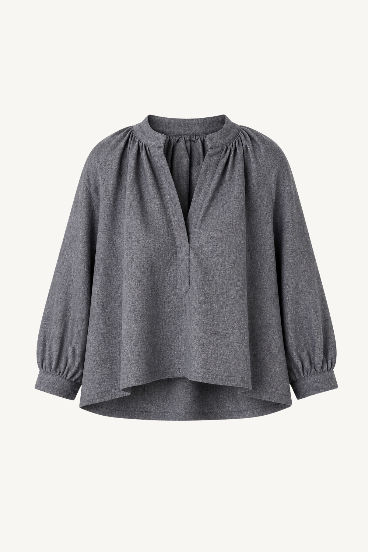gathered collar tops with half placket - chine blue