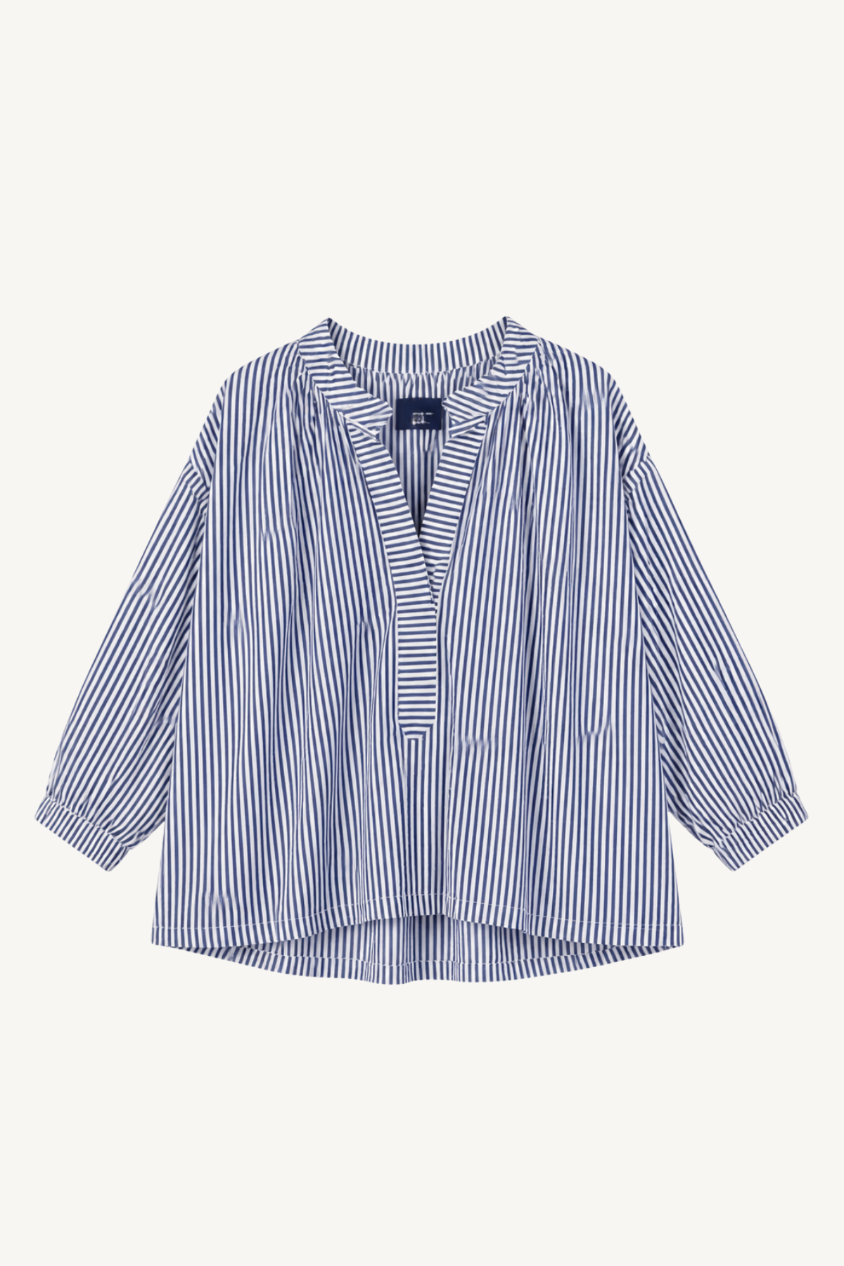 gathered collar tops with half button placket - popeline blue sticks