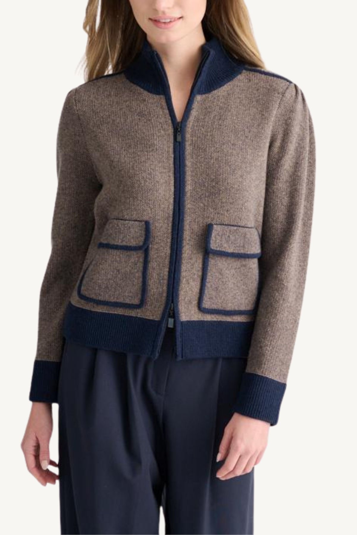 tweed zip cardigan - navy multi