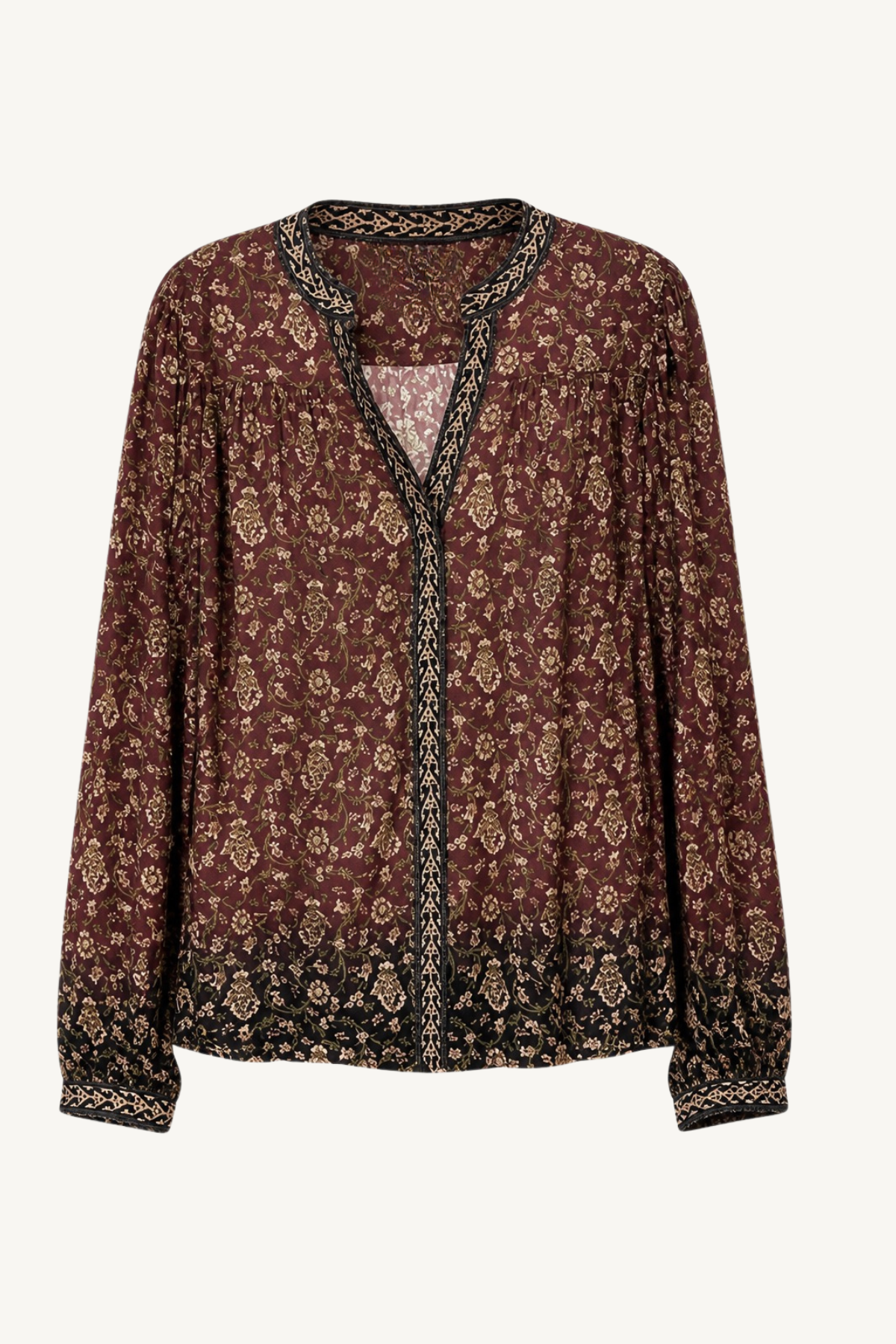 henley blouse - merlot floral vine