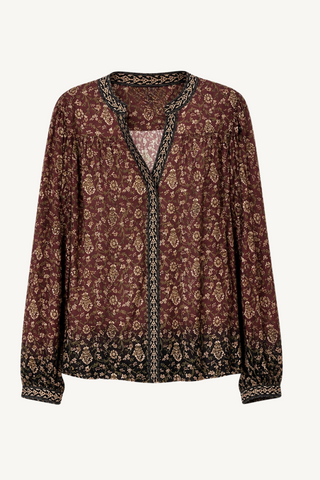 henley blouse - merlot floral vine
