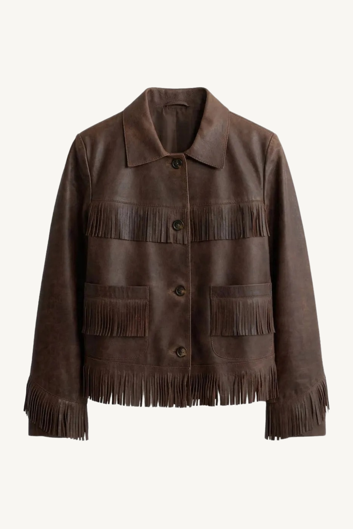 lazare fringe leather jacket - dark brown