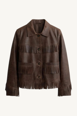 lazare fringe leather jacket - dark brown