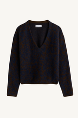 softest silk cashmere v-neck - leo floral midnight