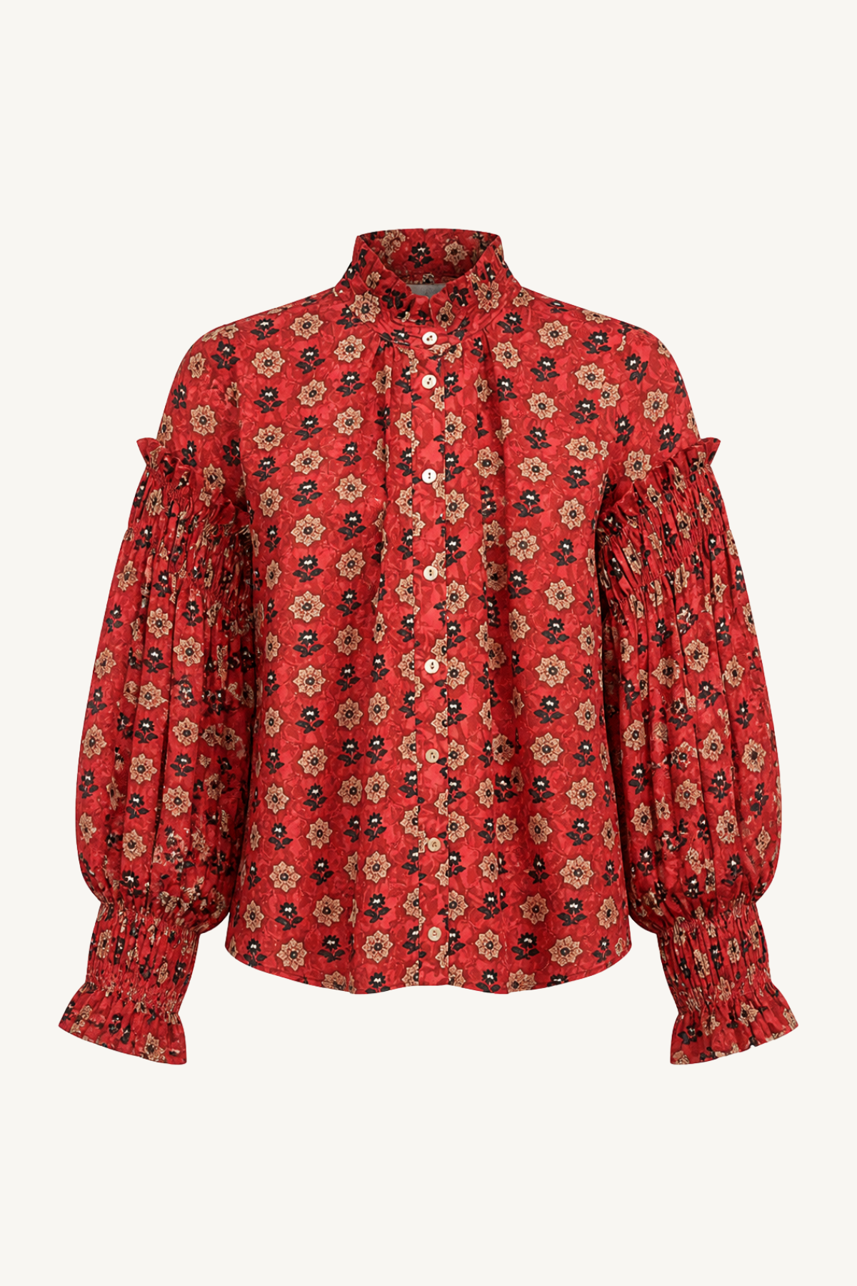 full sleeve button down - raspberry snowflakes