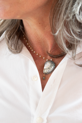 leopard nautilus shell on pearl strand necklace