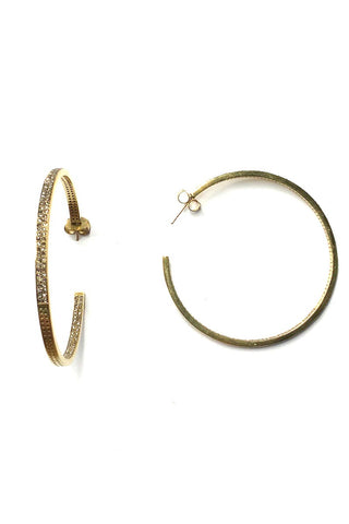 brass double row pave hoops - large