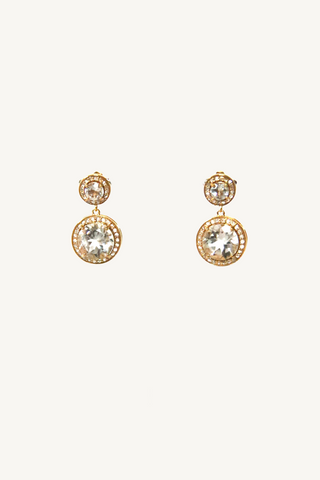 white topaz drop earrings - large brass