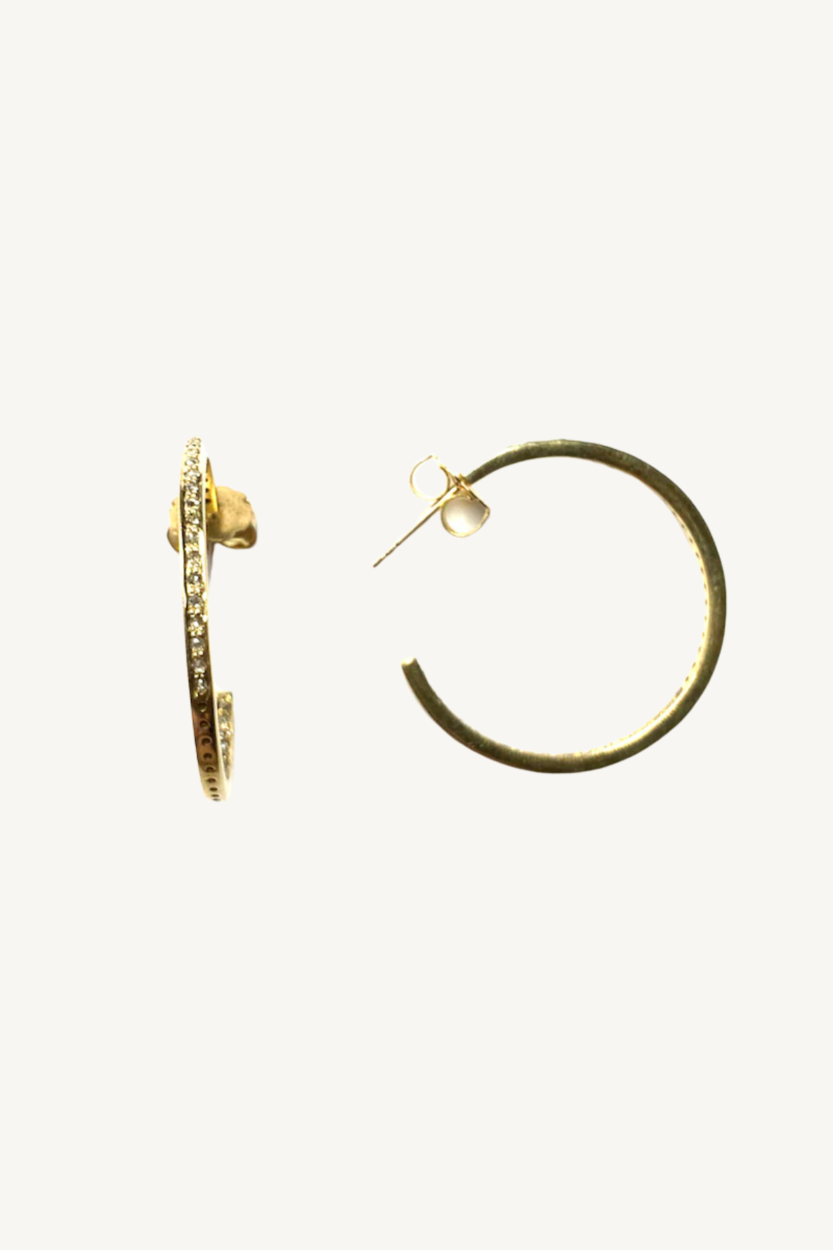 brass single row pave dia hoops - small