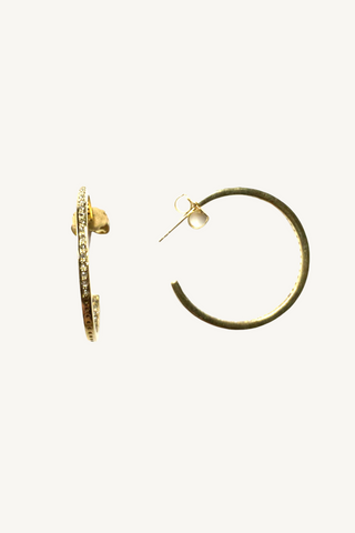 brass single row pave dia hoops - small