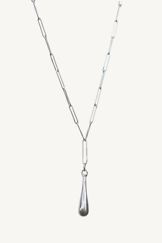 silver paperclip chain with teardrop pendant