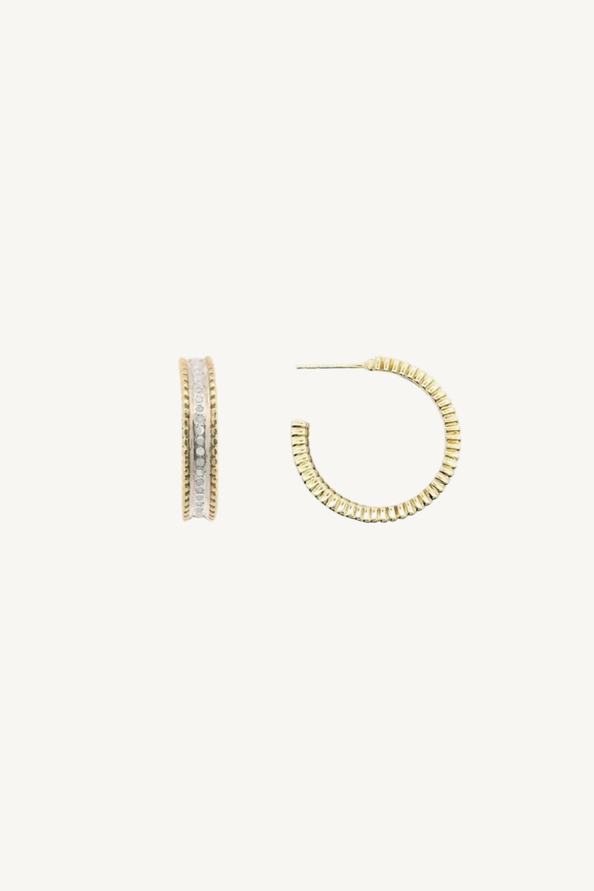 pave diamond small hoop earrings with caviar gold border