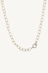 small oval link chain with pave diamond round clasp