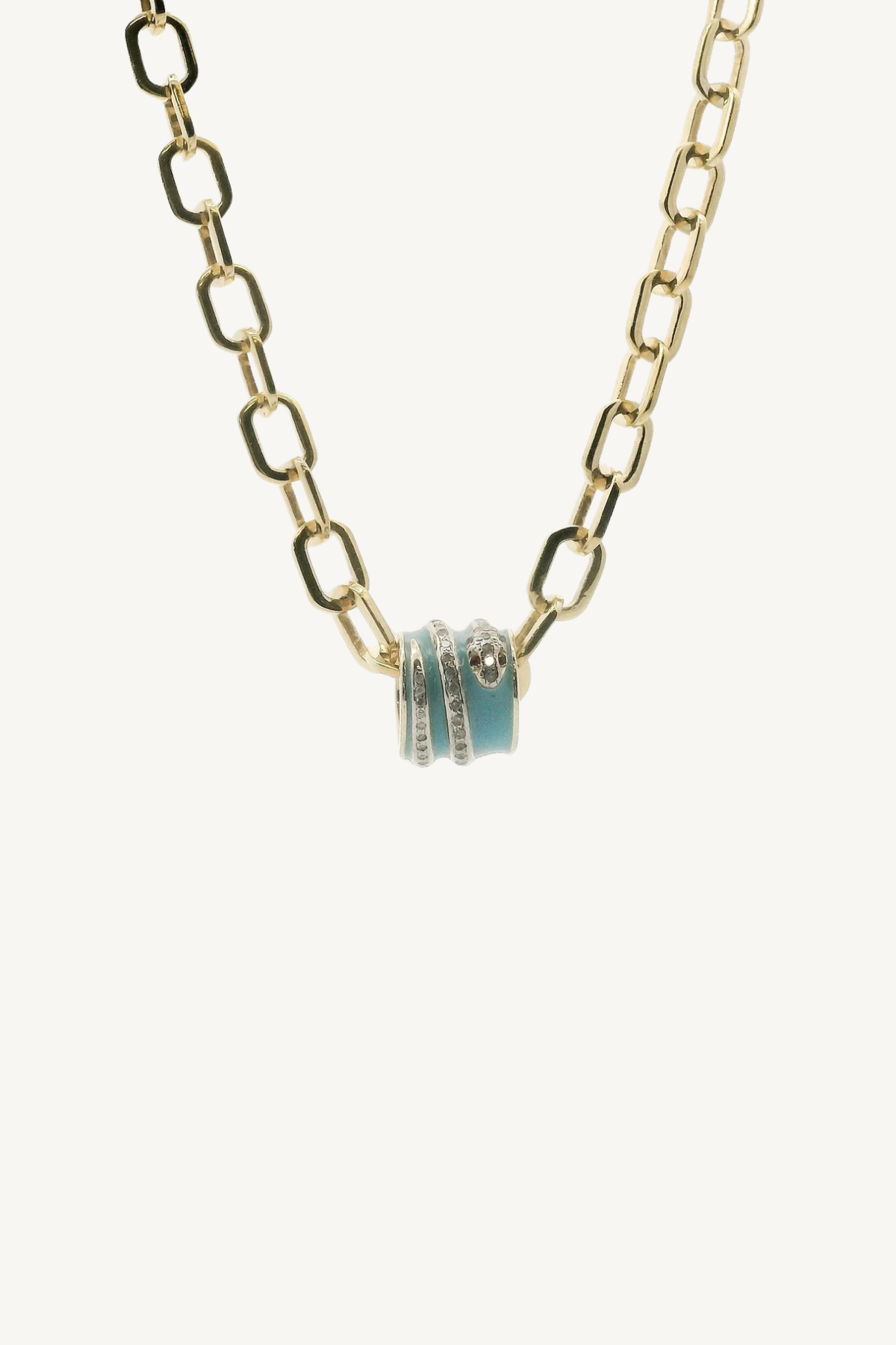 enamel turquoise and pave diamond snake bead